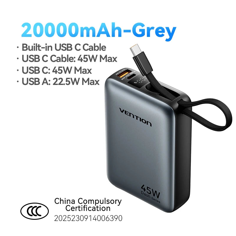 Vention 20000mAh 45W Fast Charging Power Bank