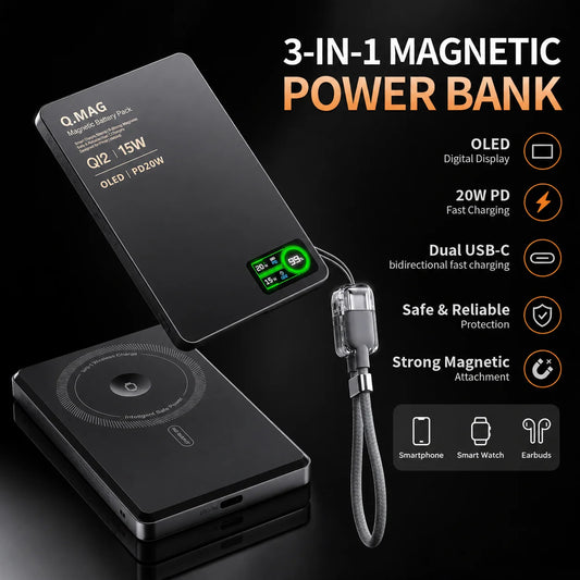 10000mAh Magnetic Wireless Power Bank | USB-C Fast Charging Battery Pack