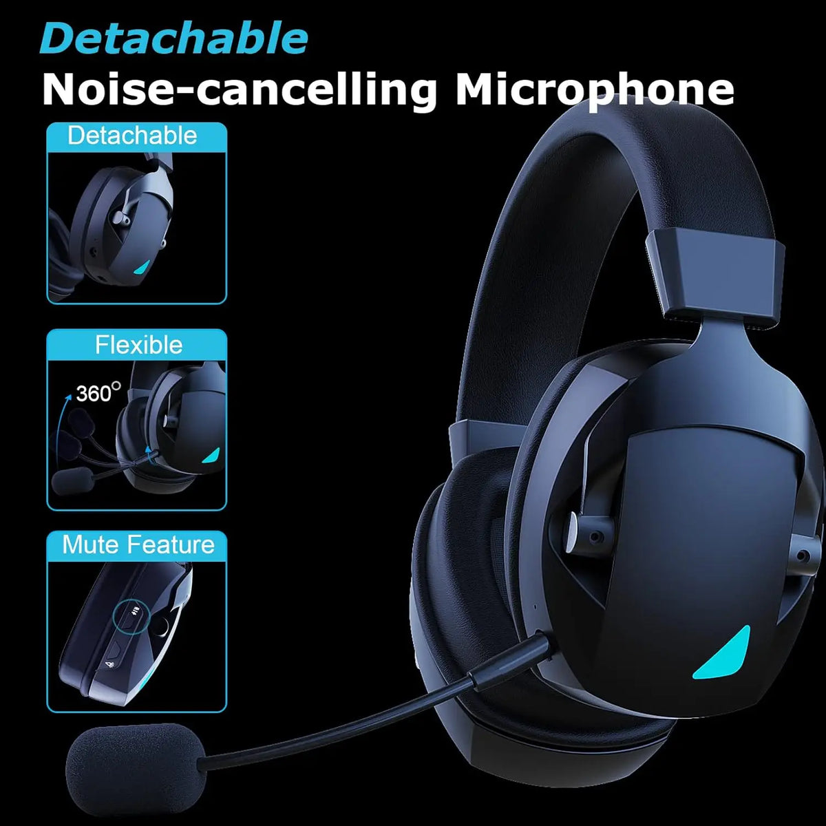 Wireless Gaming Headset with Detachable Mic