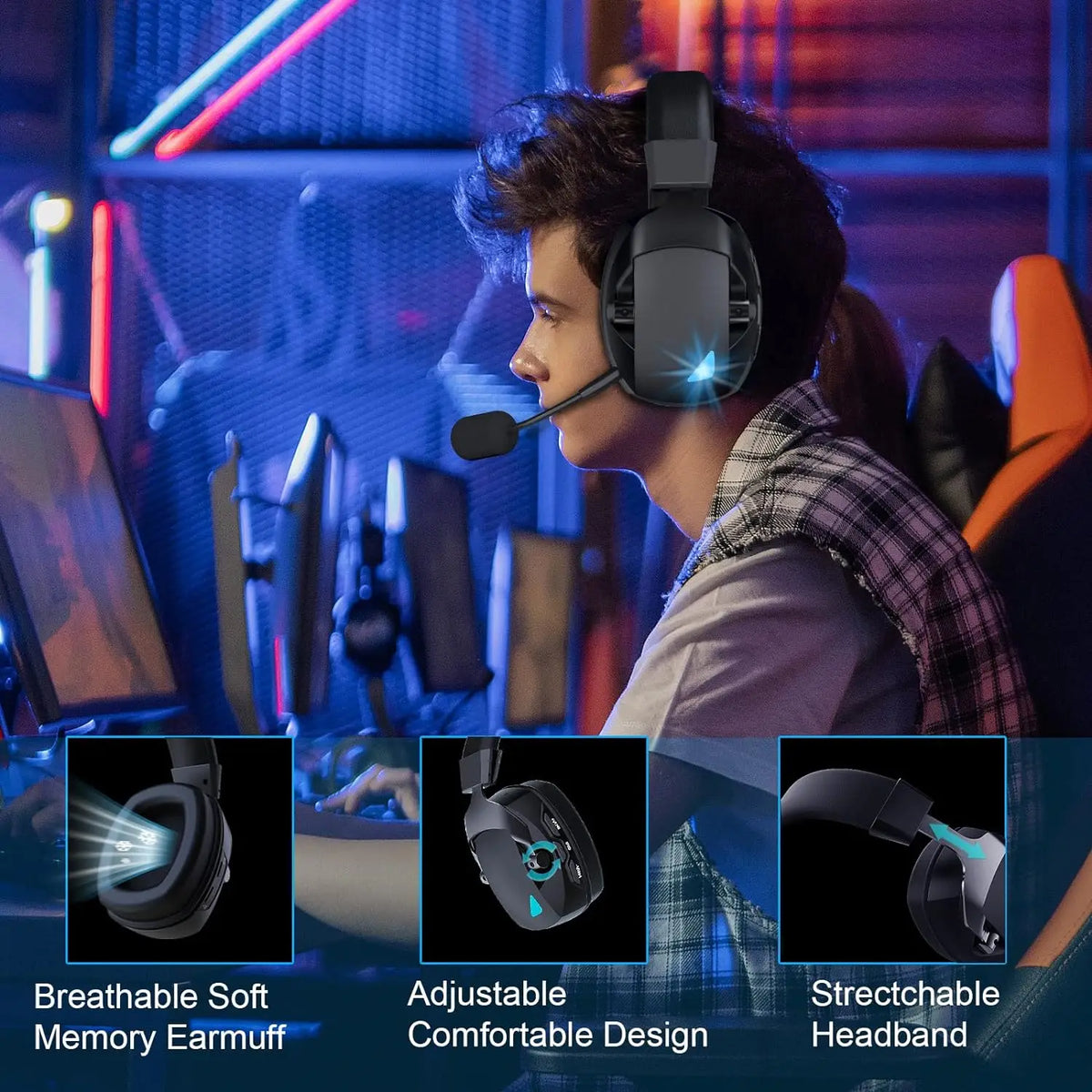 Wireless Gaming Headset with Detachable Mic