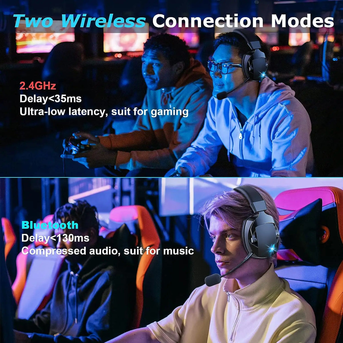 Wireless Gaming Headset with Detachable Mic